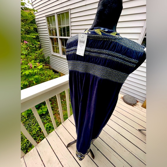 J.Jill embroidered navy blue sleeveless dress. Size XLT. Cotton knit. NWT - Picture 2 of 6